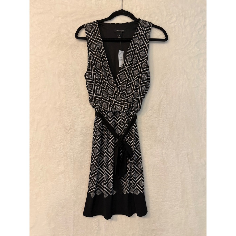 White House Black Market Geometric Print Faux Wrap Dress Black White 570049429